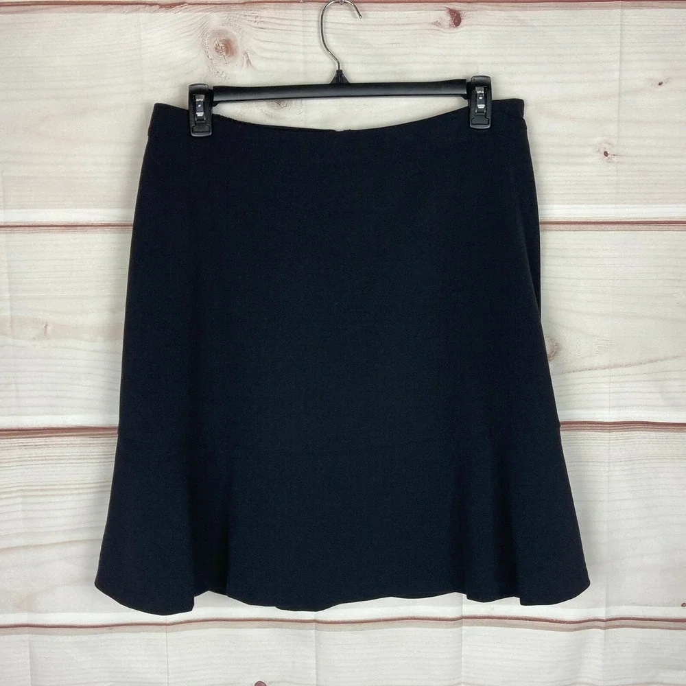 Bar III Skirt Womens 14W Black Flounce Hem A-Line Knee Length Lined Solid Woven